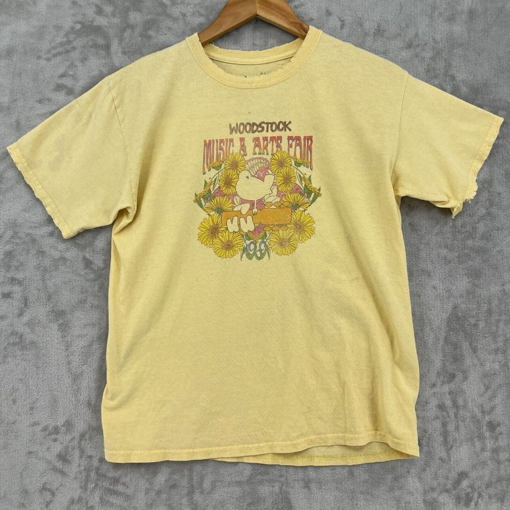 Dirty Cotton Scoundrels Woodstock Yellow Distressed Graphic Tee Shirt